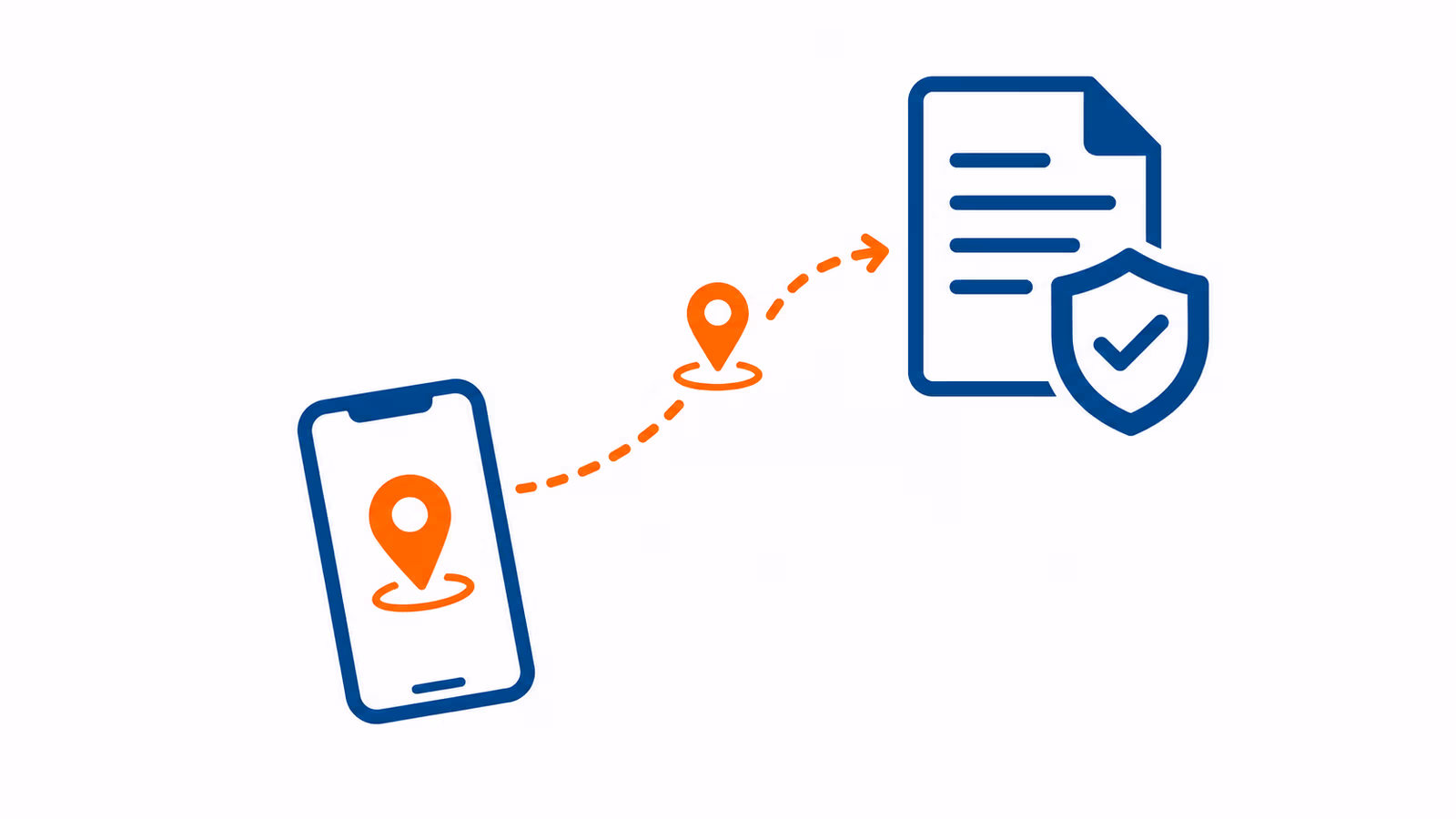 Smartphone, marcador de localização, documento e escudo conectados