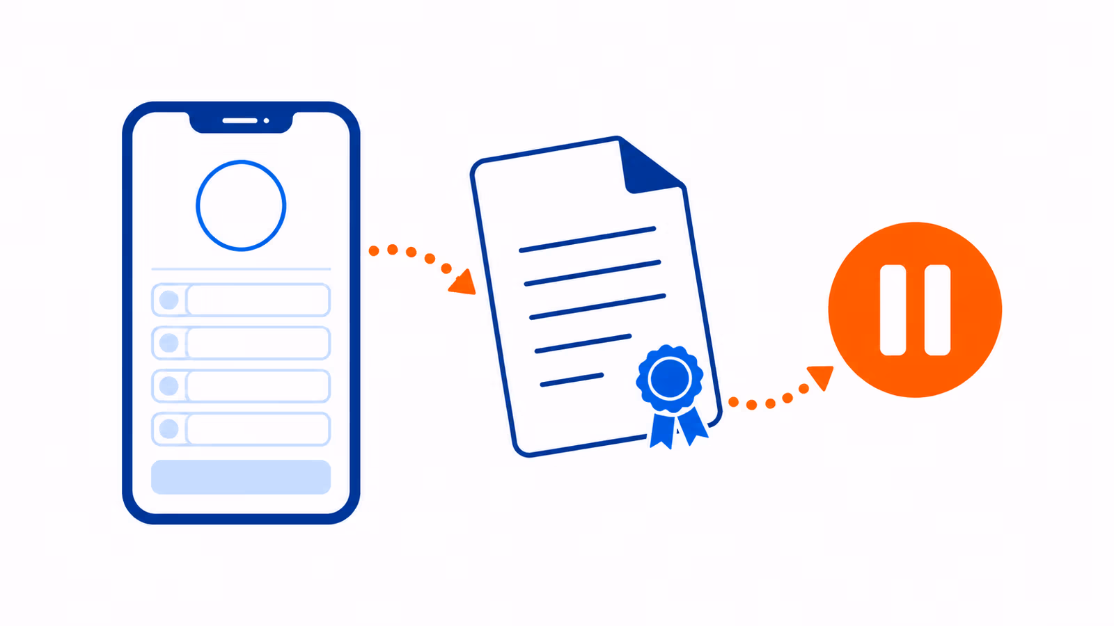 Celular, documento e símbolo de pausa em ilustração vetorial